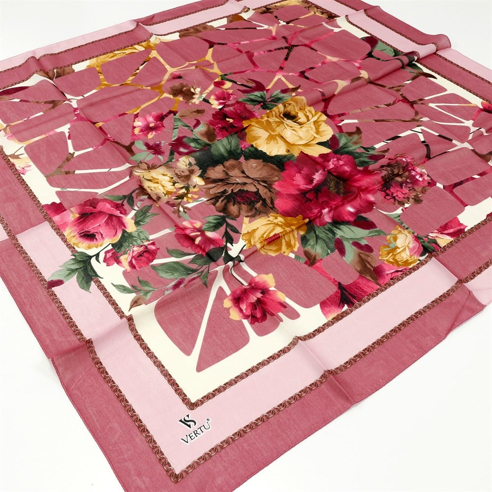 Vertu Çiçek Desenli Yazma 11 Pembe