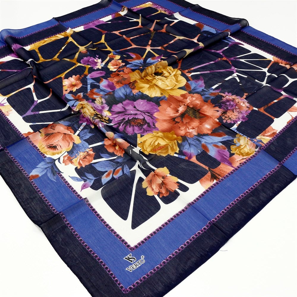 Vertu Çiçek Desenli Yazma 13 Mavi