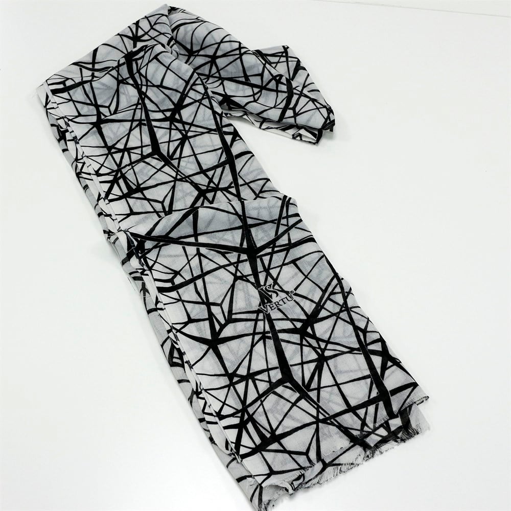 Vertu Geometrik Baskılı Şal - 352 Siyah, Beyaz