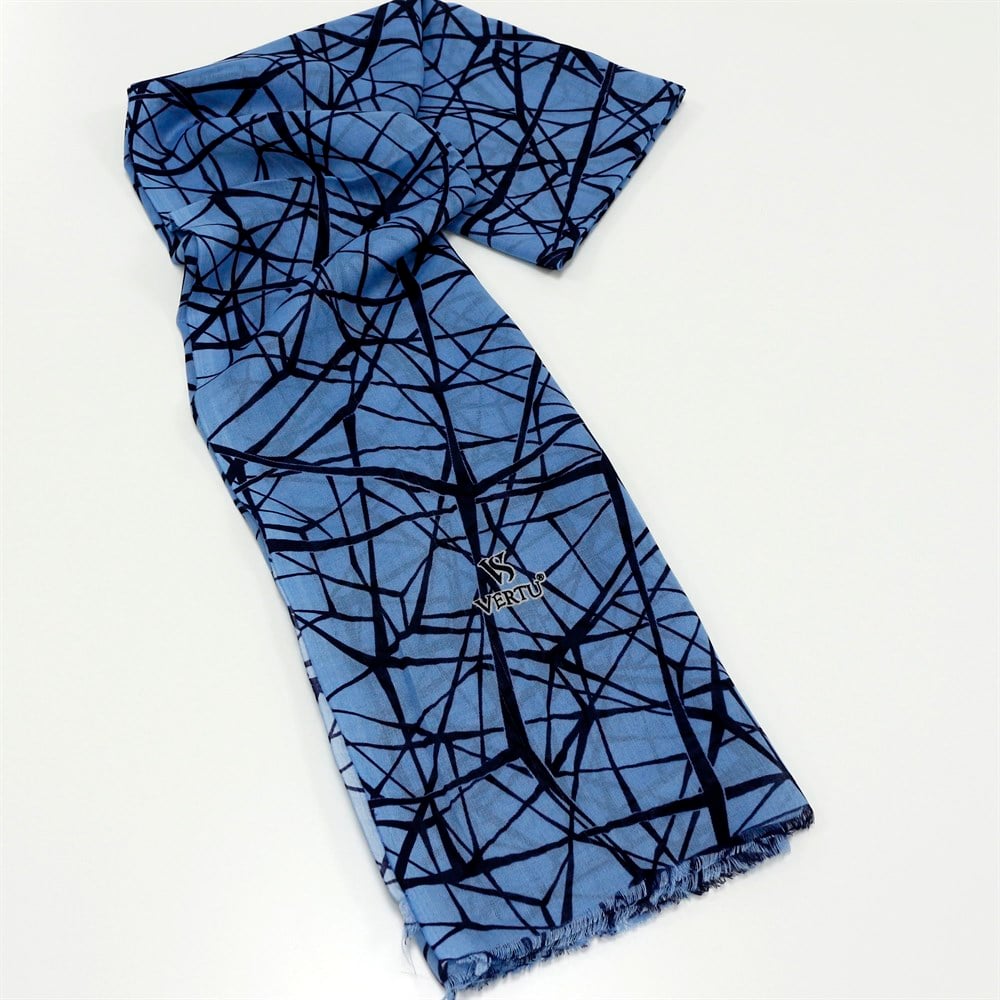 Vertu Geometrik Baskılı Şal - 381 Mavi