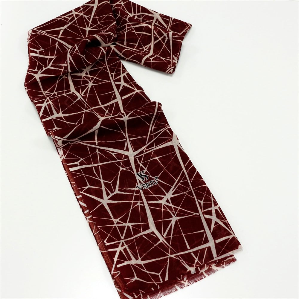 Vertu Geometrik Baskılı Şal - 61 Bordo