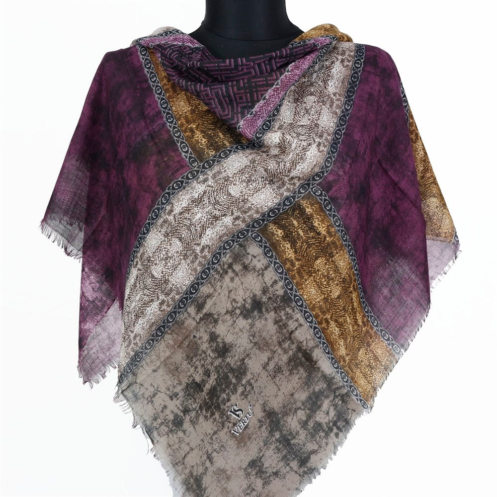 Vertu Geometrik Desen Flamlı Eşarp - 02 Mürdüm