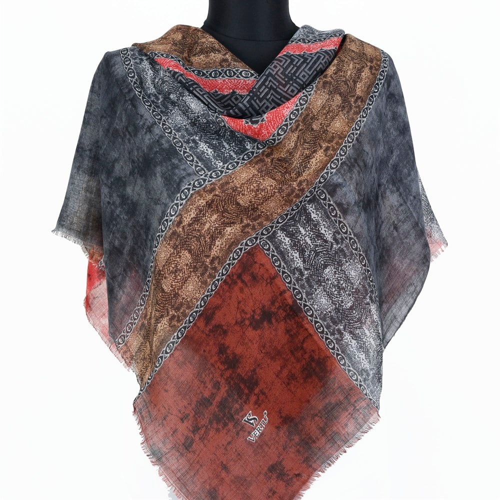 Vertu Geometrik Desen Flamlı Eşarp - 03 Gri