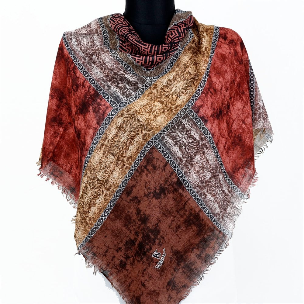 Vertu Geometrik Desen Flamlı Eşarp - 04 Bordo