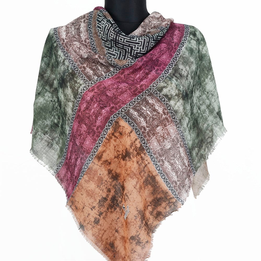 Vertu Geometrik Desen Flamlı Eşarp - 06 Haki