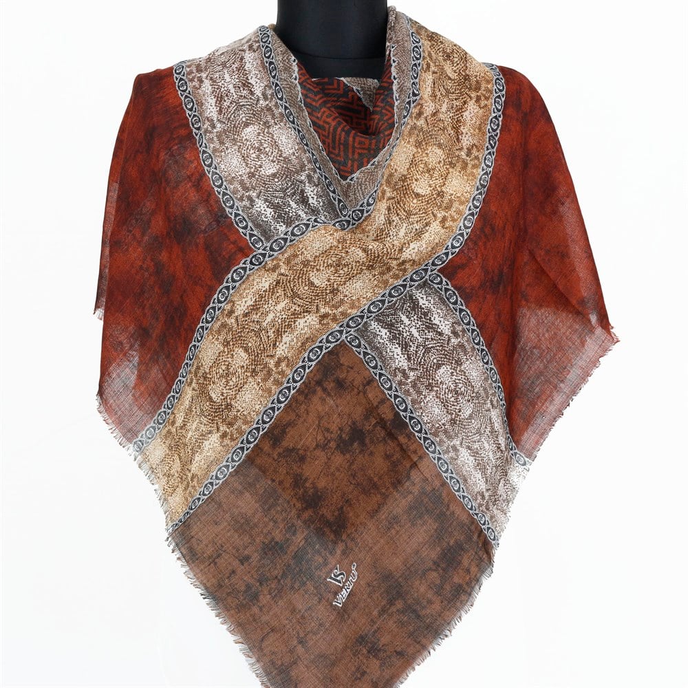 Vertu Geometrik Desen Flamlı Eşarp - 07 Kiremit
