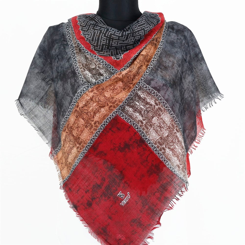 Vertu Geometrik Desen Flamlı Eşarp - 09 Kırmızı