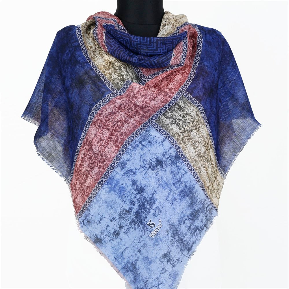 Vertu Geometrik Desen Flamlı Eşarp - 10 Lacivert