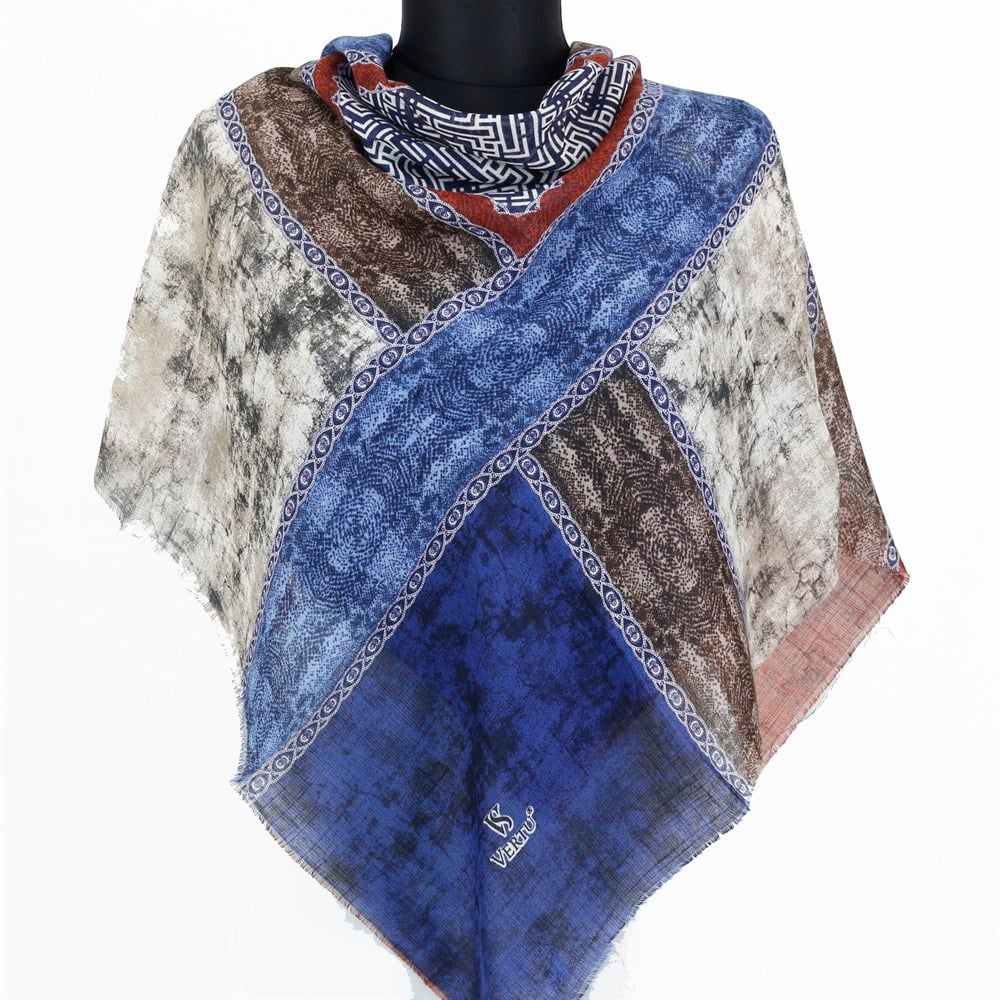 Vertu Geometrik Desen Flamlı Eşarp - 15 Mavi, Kiremit