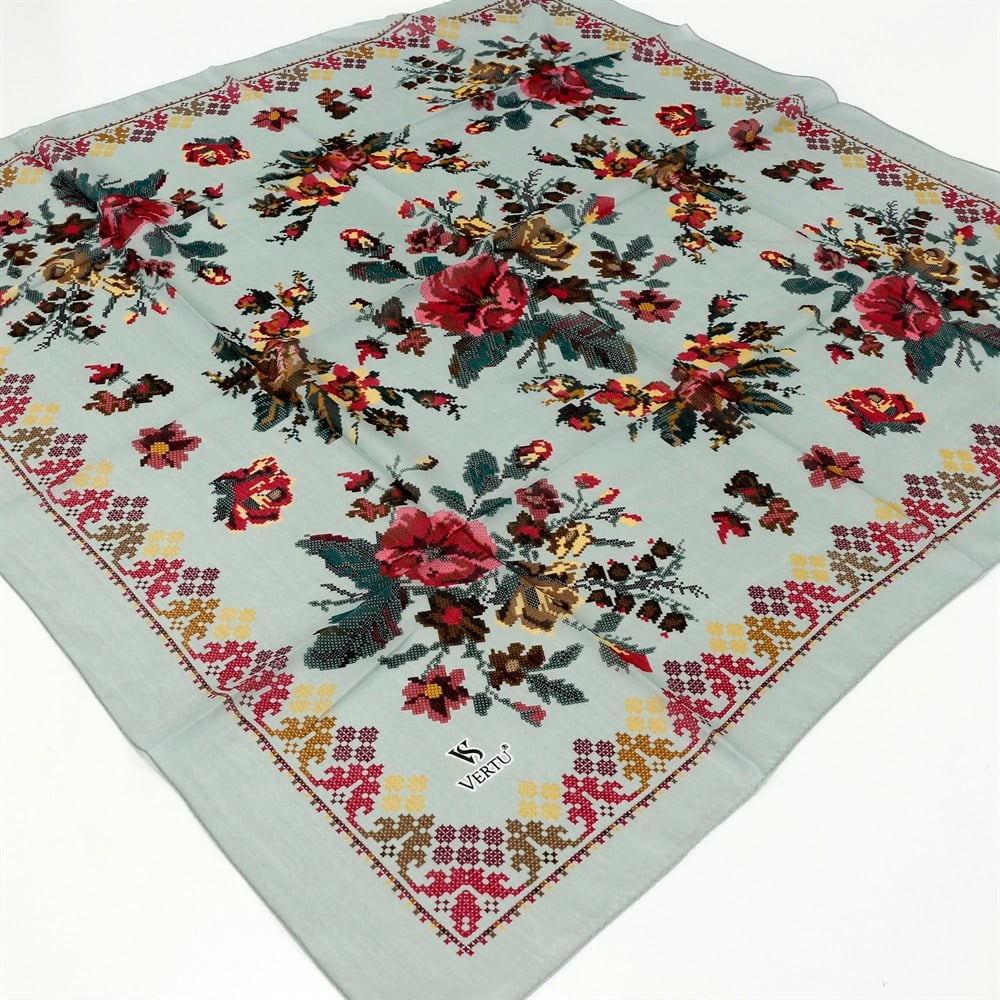 Vertu Kanaviçe Desenli Yazma - 06 Çağla Yeşili