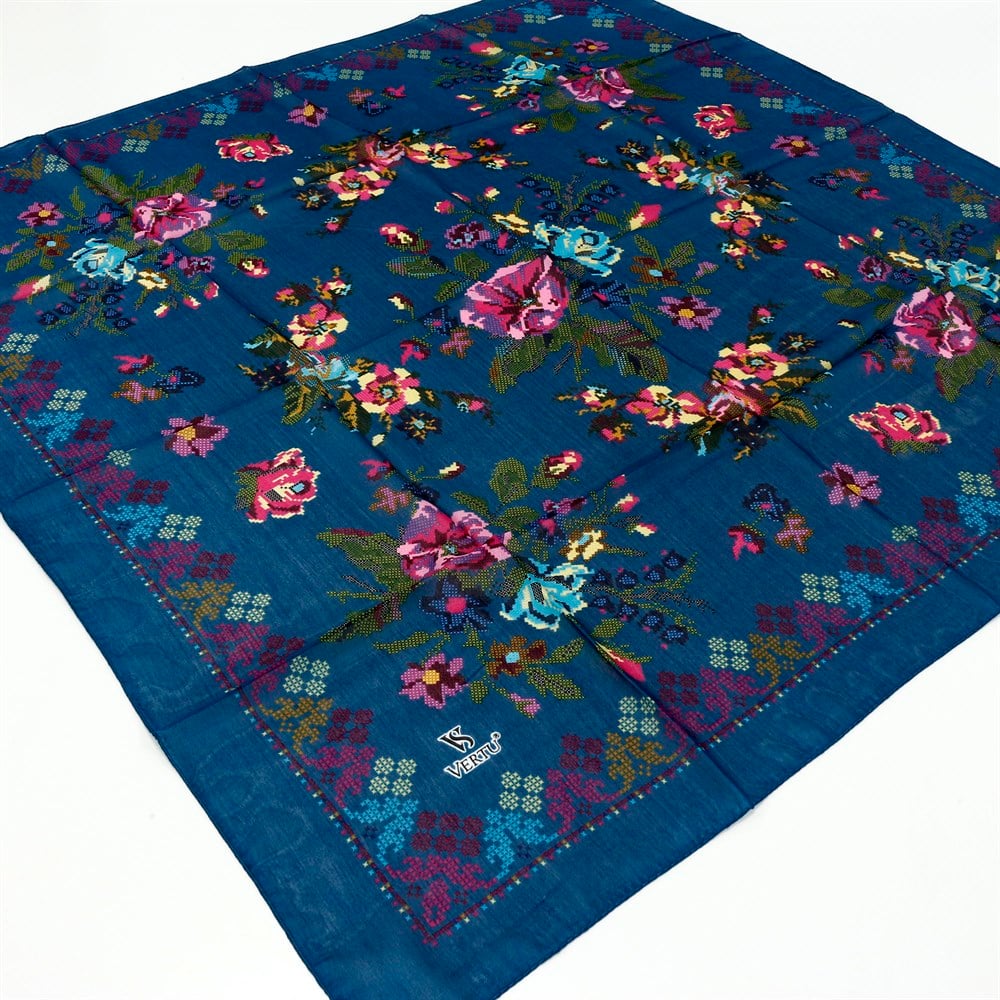 Vertu Kanaviçe Desenli Yazma - 12 Petrol