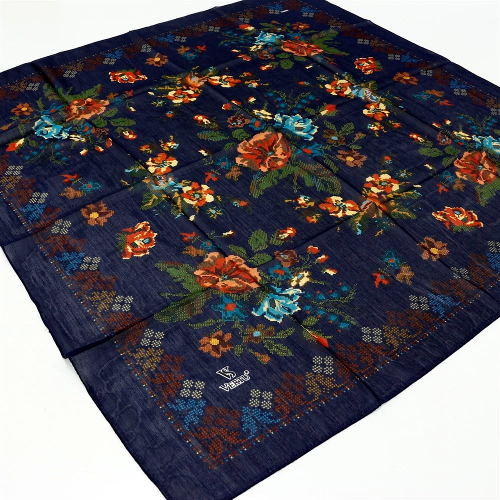 Vertu Kanaviçe Desenli Yazma - 13 Lacivert