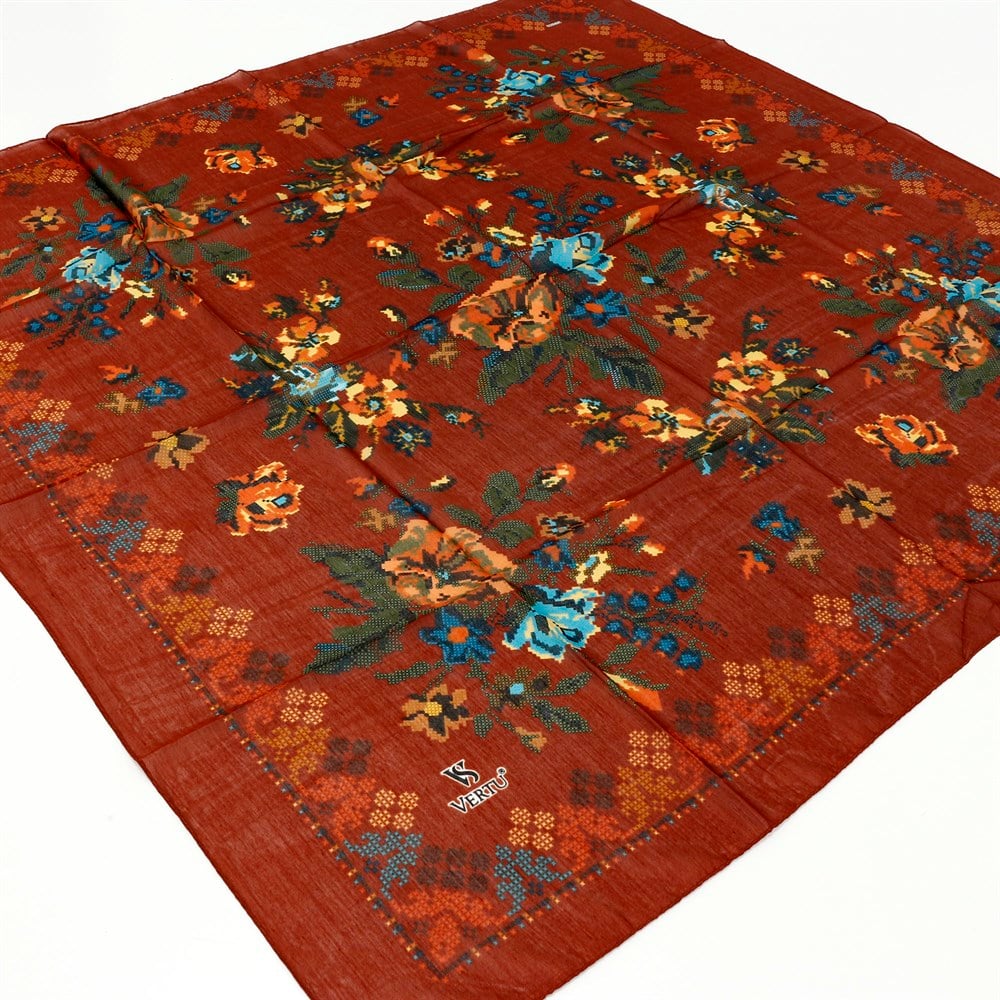 Vertu Kanaviçe Desenli Yazma - 14 Kiremit