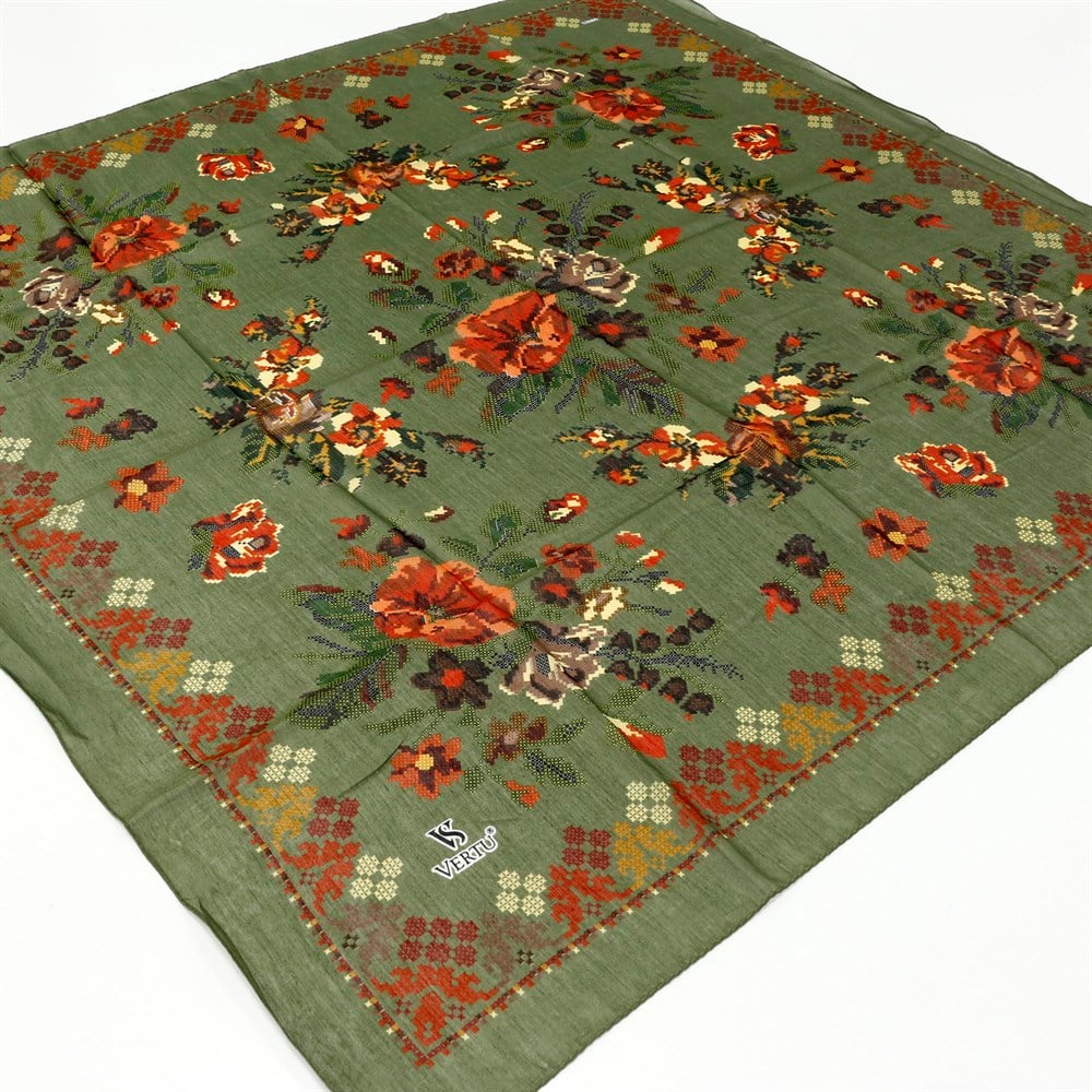 Vertu Kanaviçe Desenli Yazma - 15 Haki