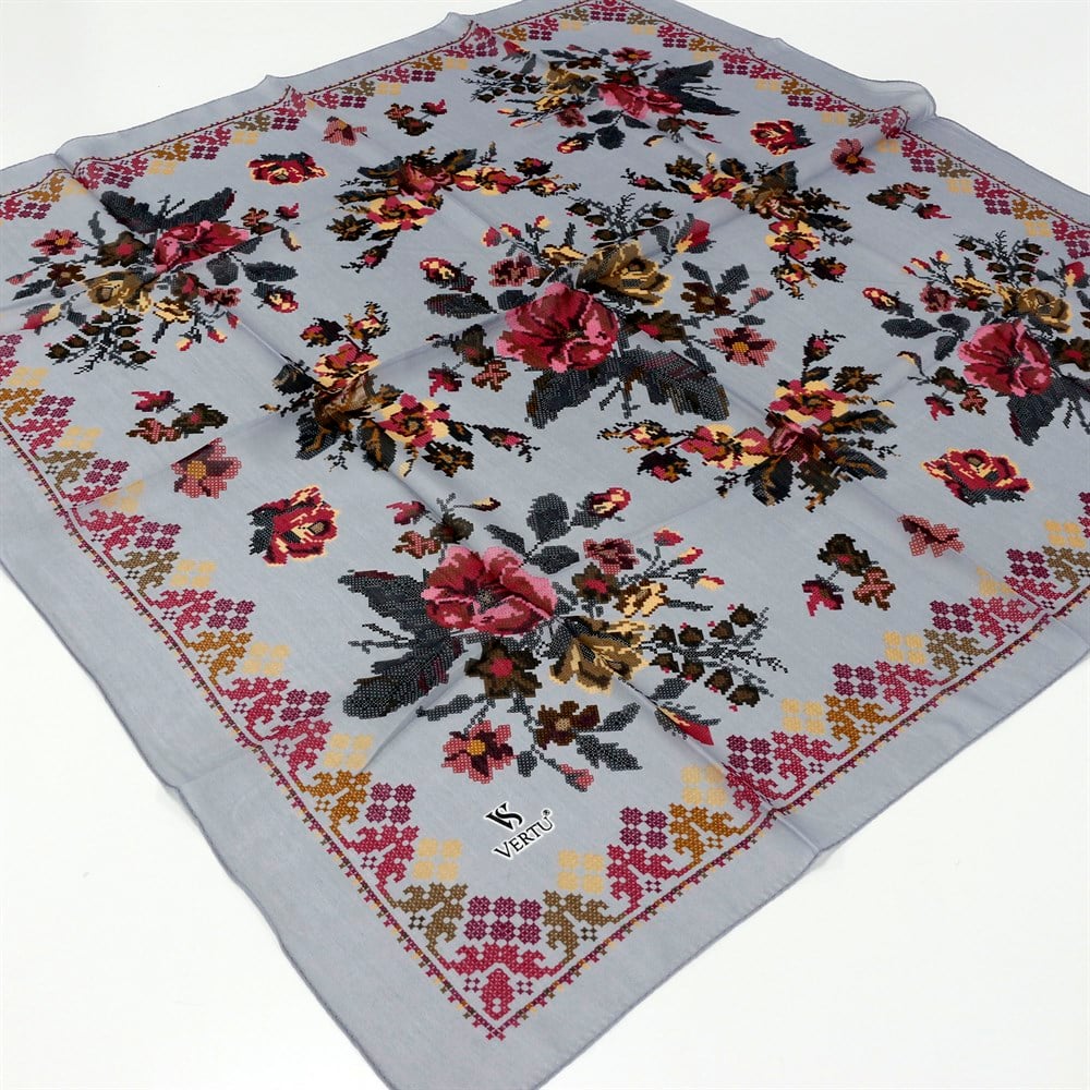 Vertu Kanaviçe Desenli Yazma - 16 Gri