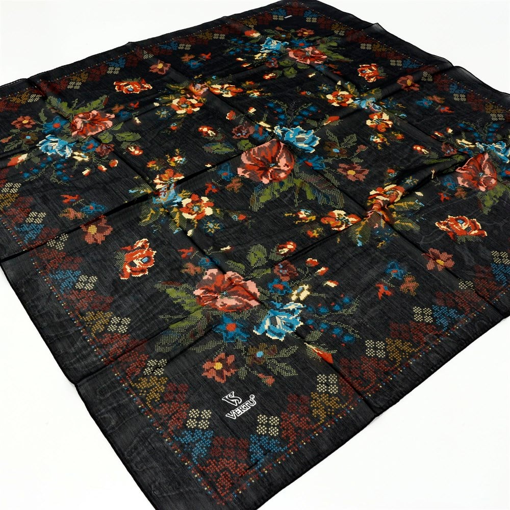 Vertu Kanaviçe Desenli Yazma - 18 Siyah