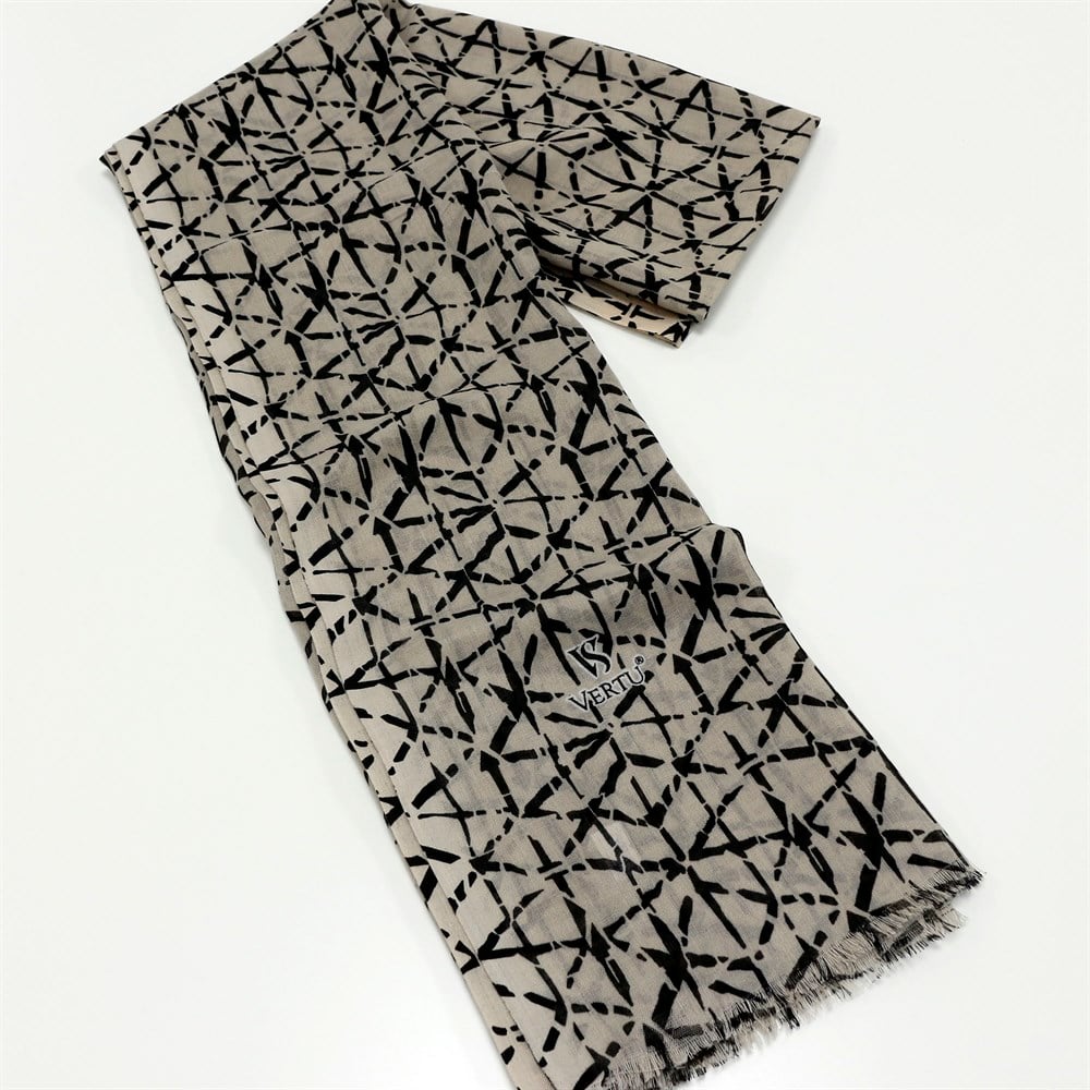 Vertu Karışık Çizgi Desen Baskılı Şal - 98 Vizon