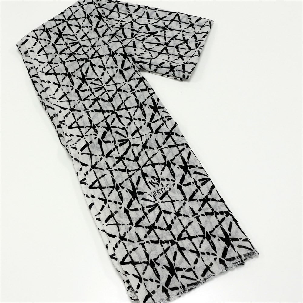 Vertu Karışık Çizgi Desen Baskılı Şal - 125 Beyaz