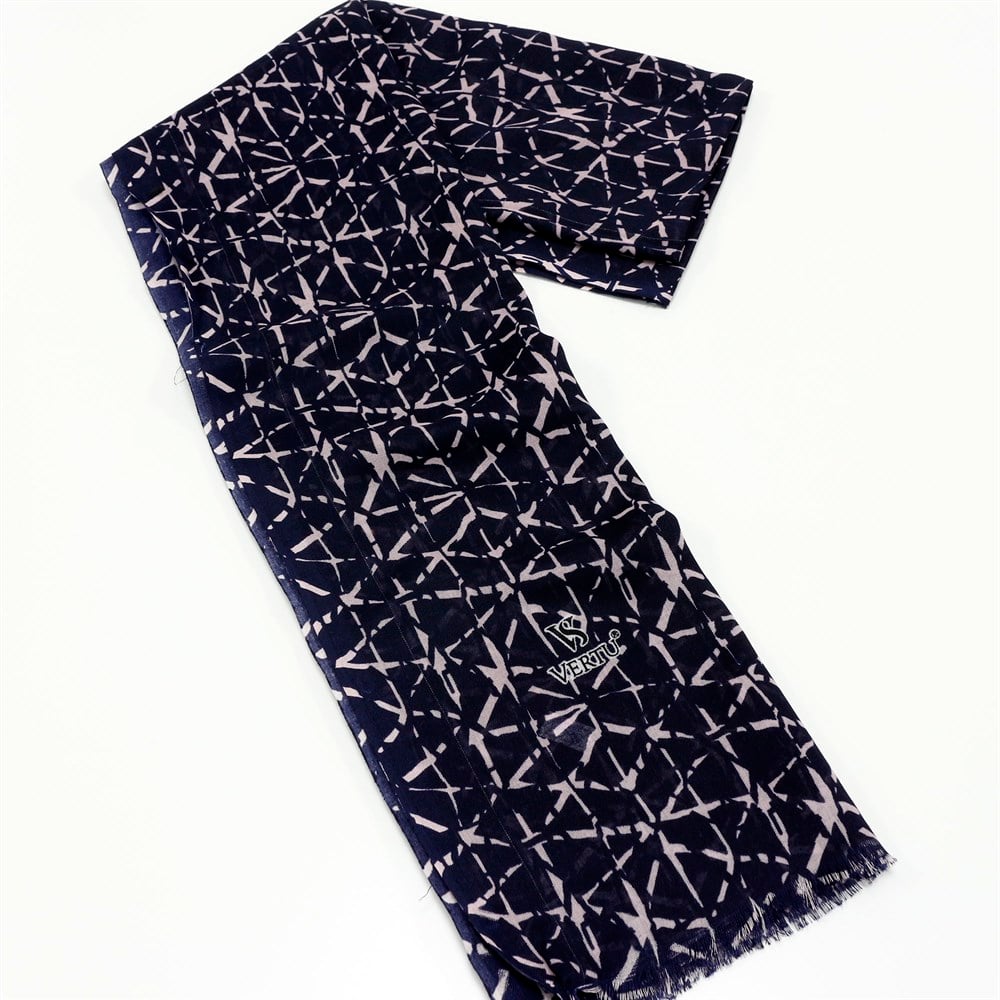 Vertu Karışık Çizgi Desen Baskılı Şal - 215 Lacivert, Pembe