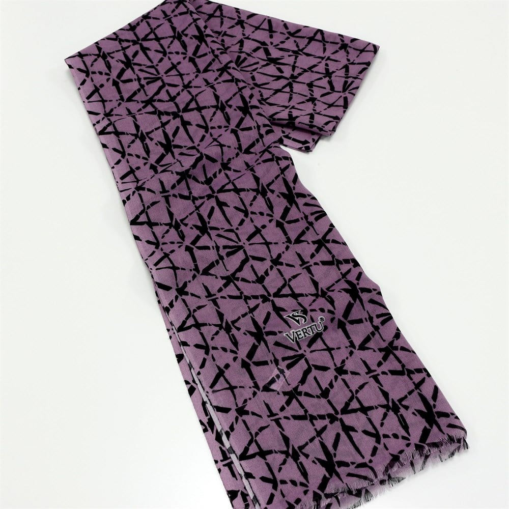 Vertu Karışık Çizgi Desen Baskılı Şal - 167 Mor