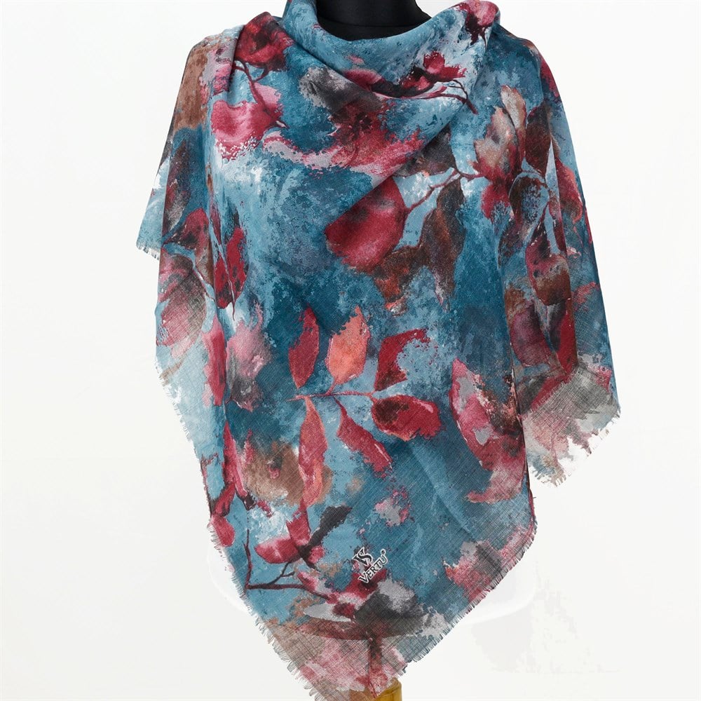 Vertu Yaprak Desen Flamlı Eşarp - 03 Petrol