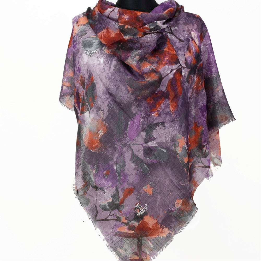 Vertu Yaprak Desen Flamlı Eşarp - 04 Mor