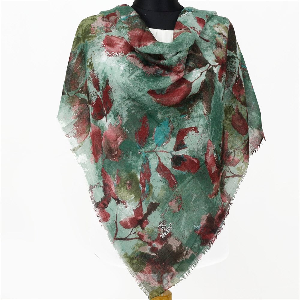 Vertu Yaprak Desen Flamlı Eşarp - 06 Yeşil