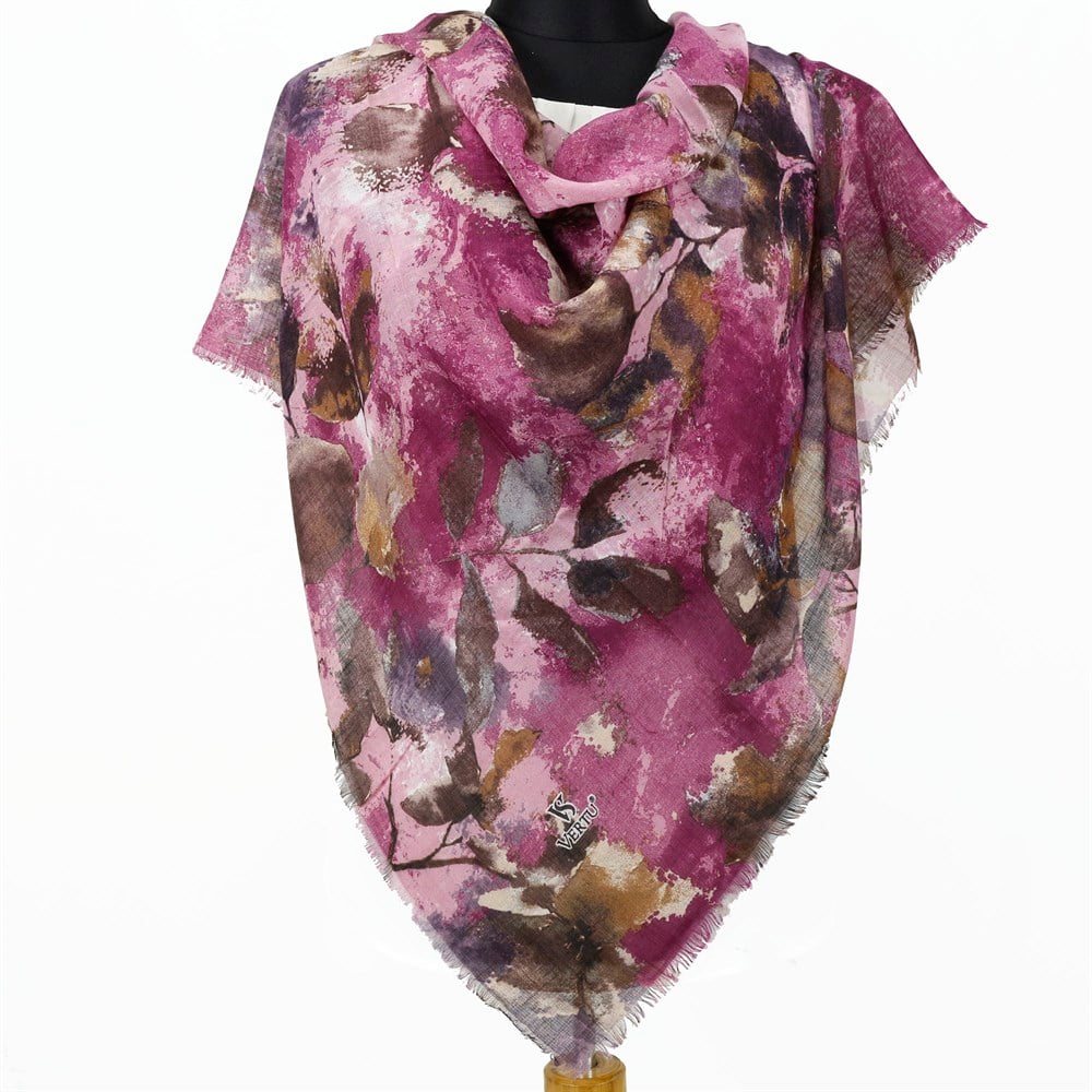 Vertu Yaprak Desen Flamlı Eşarp - 10 Pembe