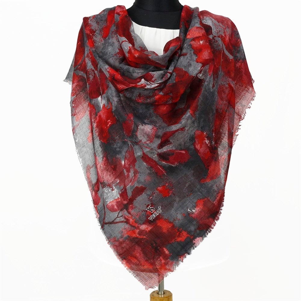Vertu Yaprak Desen Flamlı Eşarp - 12 Kırmızı