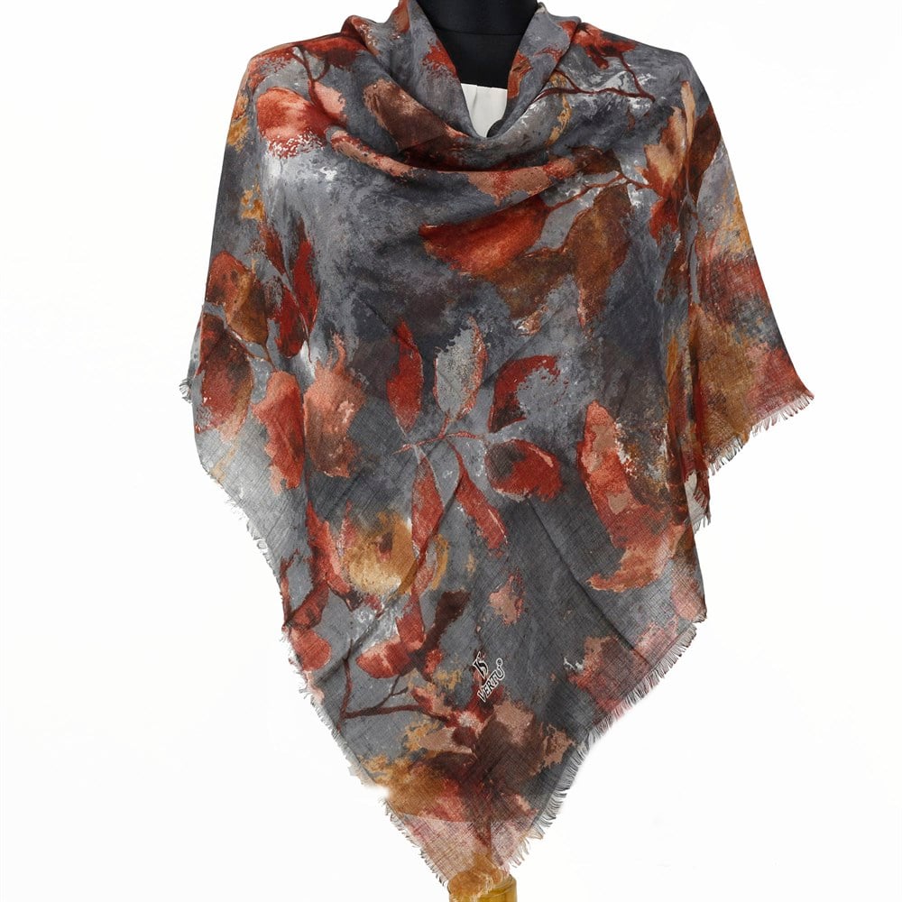 Vertu Yaprak Desen Flamlı Eşarp - 13 Gri