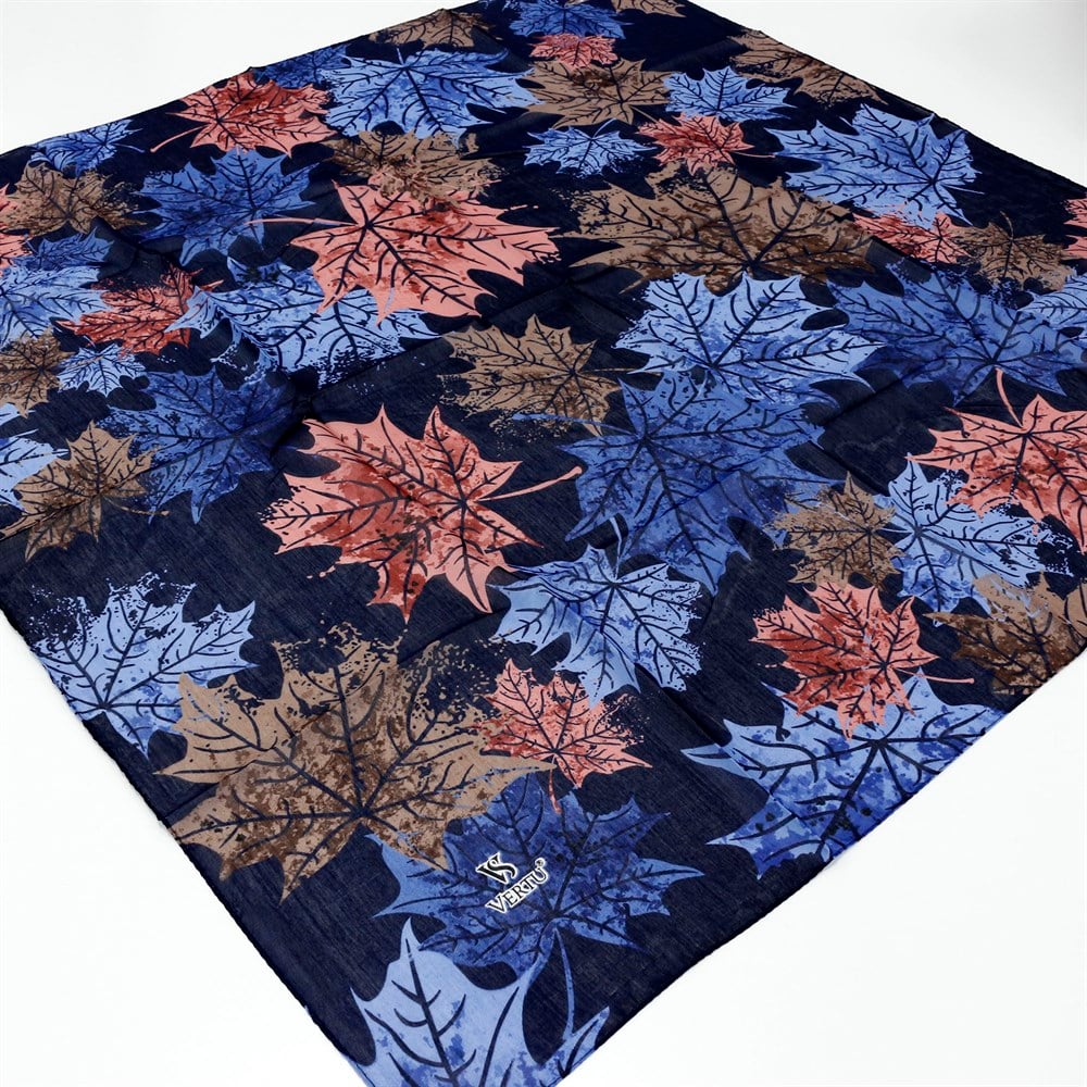 Vertu Yaprak Desenli Yazma - 01 Lacivert