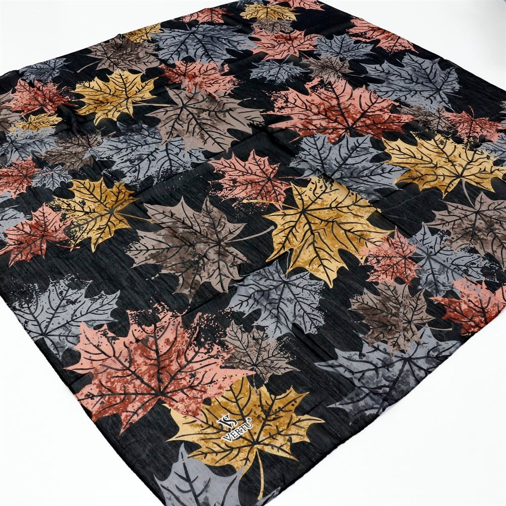 Vertu Yaprak Desenli Yazma - 02 Siyah