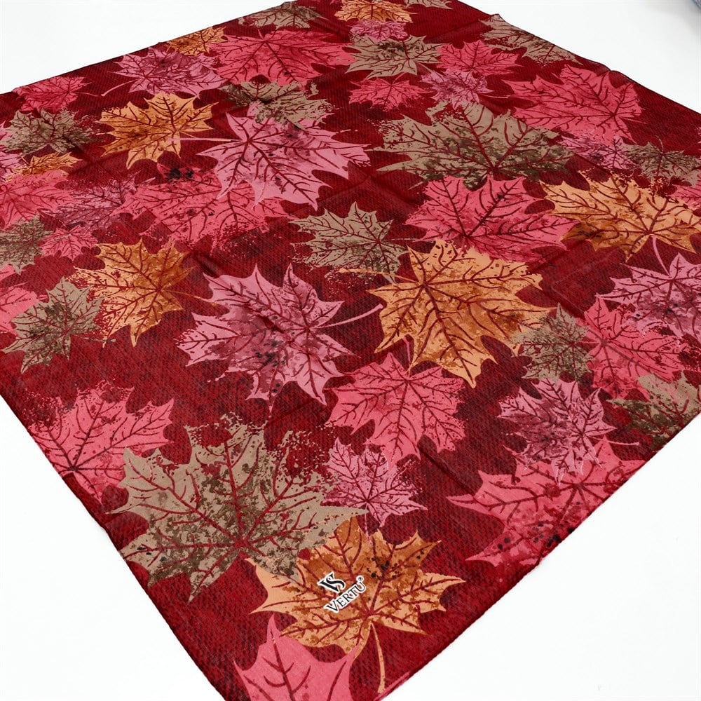 Vertu Yaprak Desenli Yazma - 08 Bordo