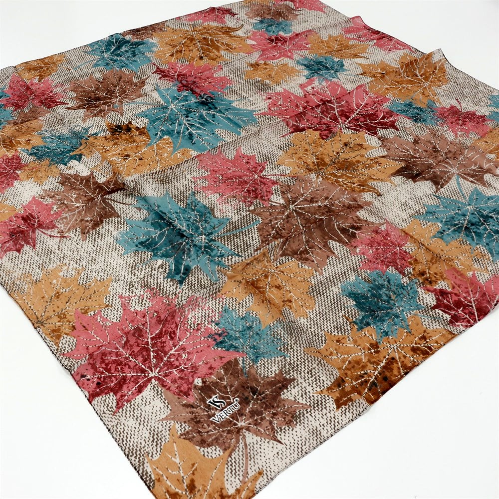 Vertu Yaprak Desenli Yazma - 10 Açık Kahve