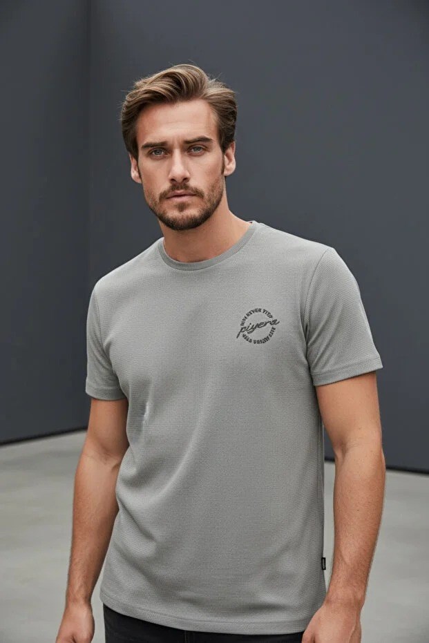 Erkek Basic Tişört Slim Fit Bisiklet Yaka Pamuklu Rahat Günlük T-Shirt Beyaz -179
