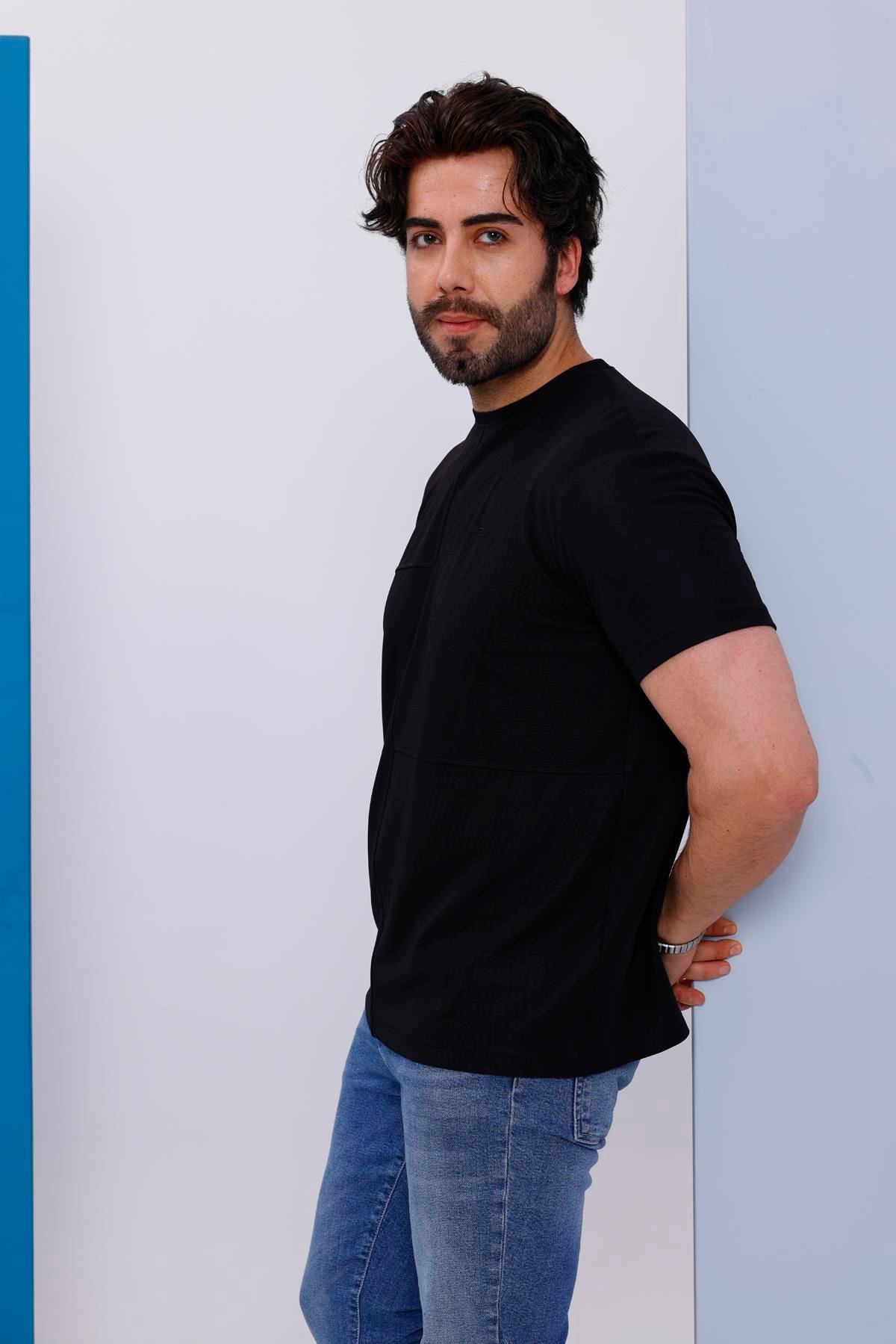 Erkek Siyah Bisiklet Yaka Normal ve Battal Beden T-Shirt - 172