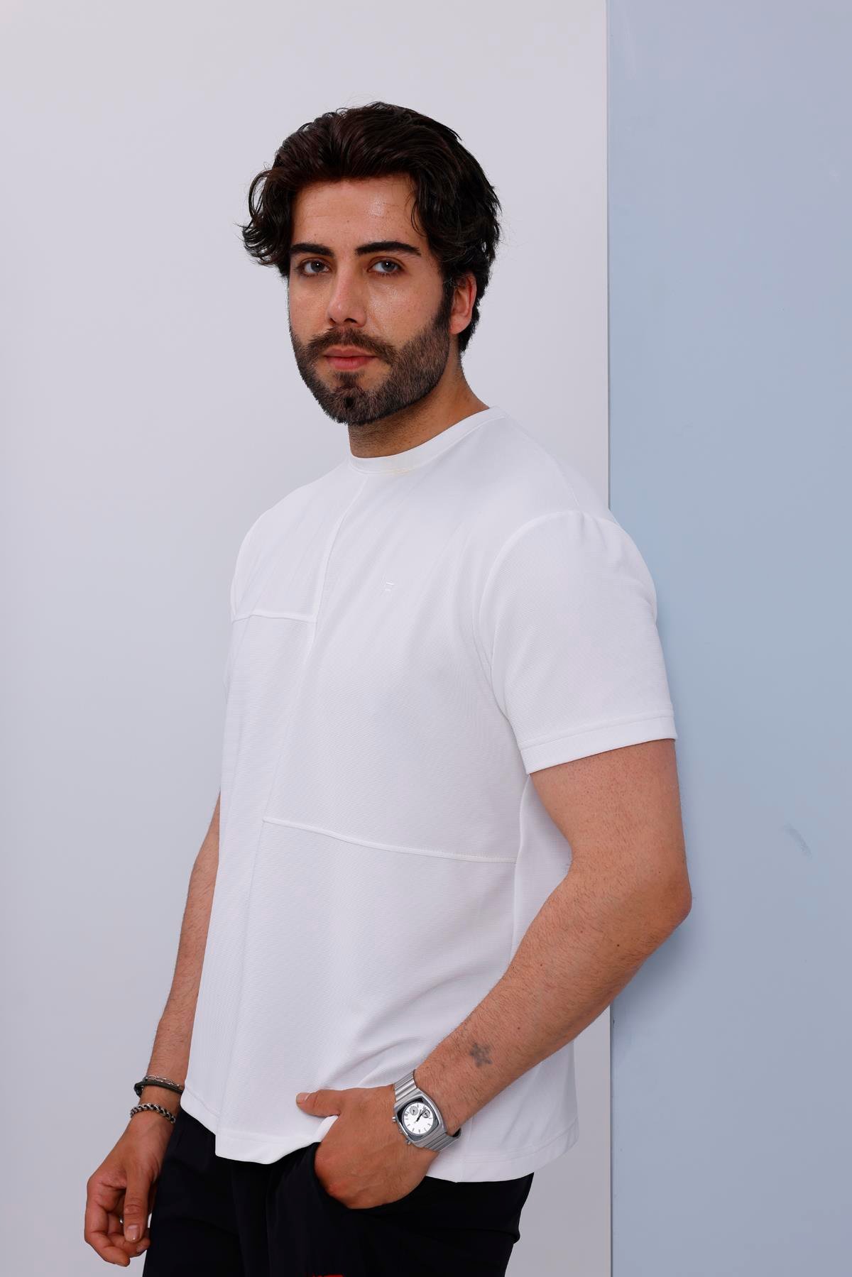 Erkek Beyaz Bisiklet Yaka Normal ve Battal Beden T-Shirt - 172