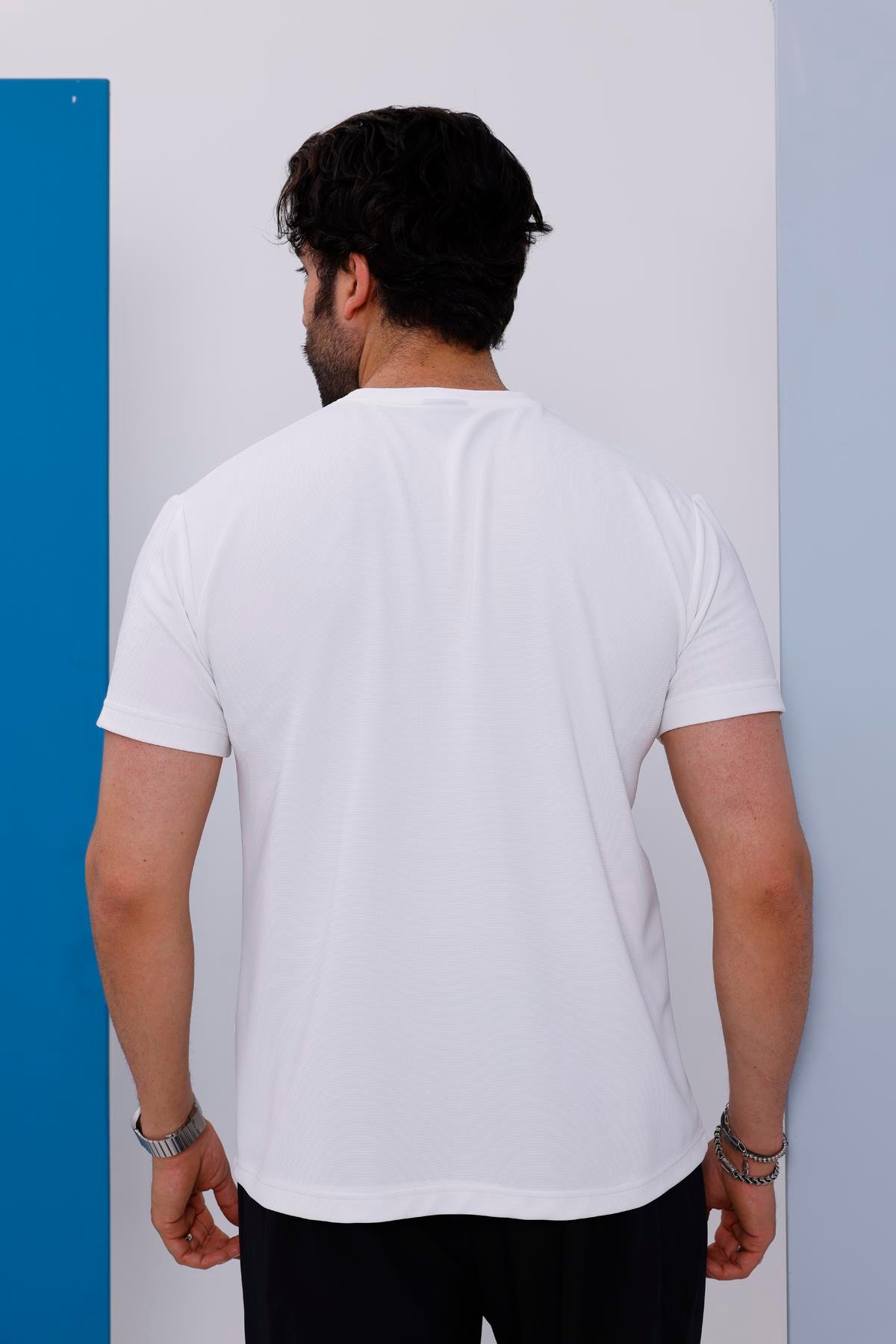Erkek Beyaz Bisiklet Yaka Normal ve Battal Beden T-Shirt - 172