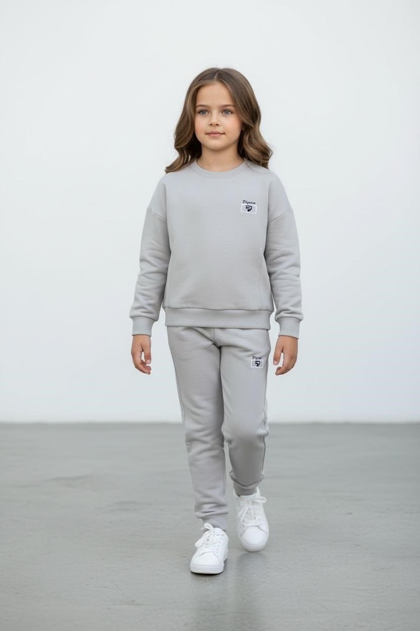 Kız Çocuk Taş Renk Kol Paça Lastikli Uzun Kollu Eşofman Takımı - 40003