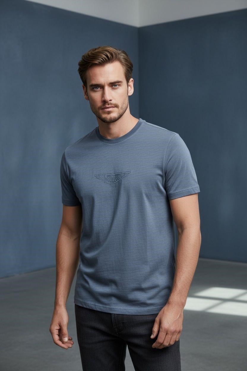 Erkek Baskılı Süprem Kumaş Basic Tişört Slim Fit Pamuklu Erkek T-Shirt Lacivert-180