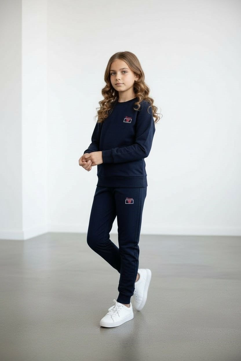 Kız Çocuk Lacivert Renk Kol Paça Lastikli Uzun Kollu Eşofman Takımı - 40003