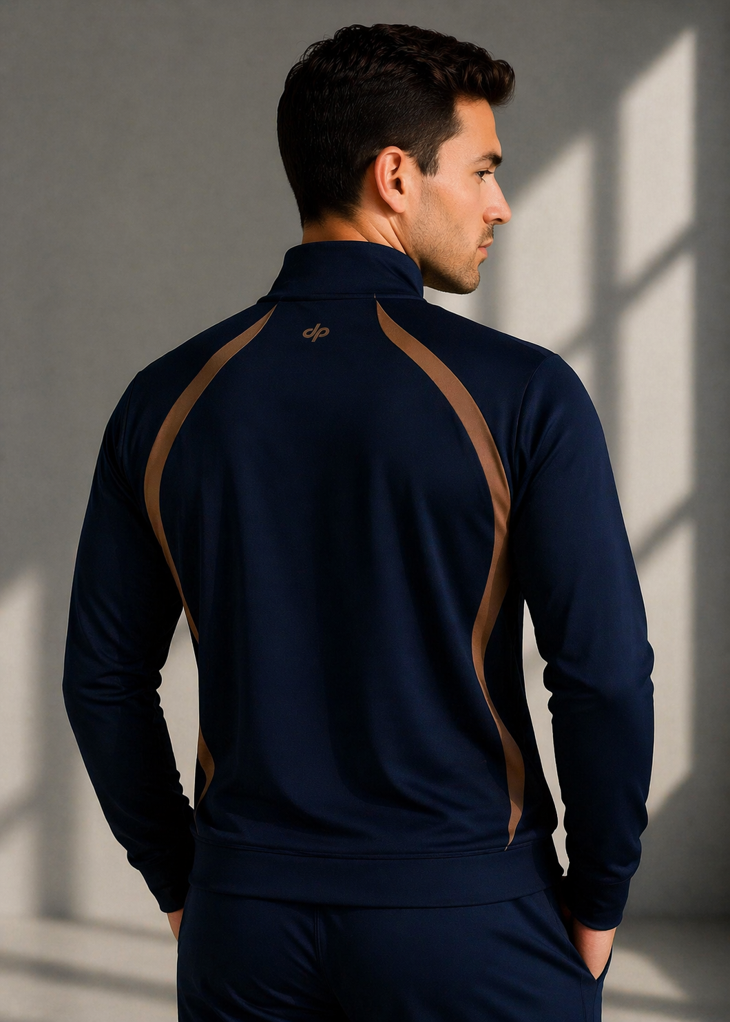 Erkek Double Face Kumaş Fermuarlı Dik Yaka Lacivert Kahverengi Eşofman Takımı - 7942