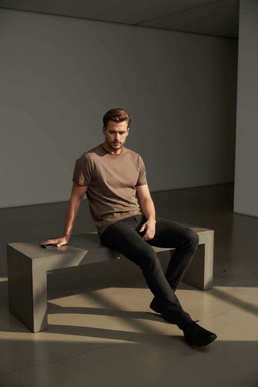 Erkek Baskılı Süprem Kumaş Basic Tişört Slim Fit Pamuklu Erkek T-Shirt Koyu Kahve-180