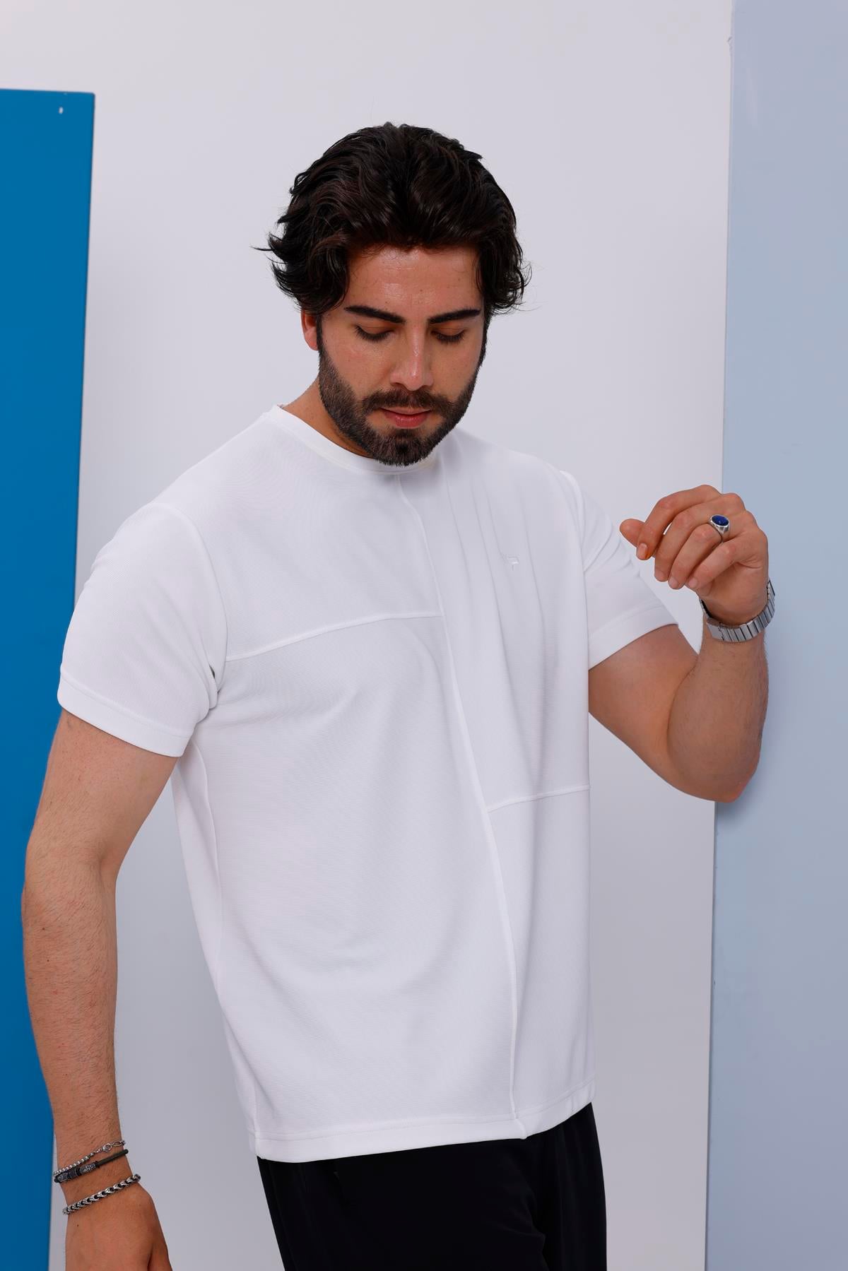 Erkek Beyaz Bisiklet Yaka Normal ve Battal Beden T-Shirt - 172