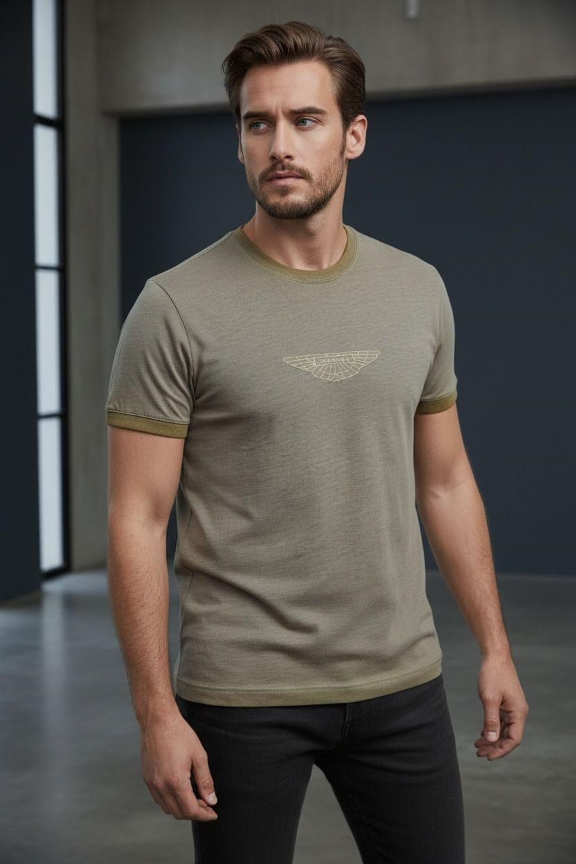 Erkek Baskılı Süprem Kumaş Basic Tişört Slim Fit Pamuklu Erkek T-Shirt Hardal-180