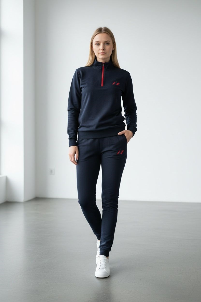 Kadın Lacivert İki İplik Dik Yaka Fermuarlı Eşofman Takımı - 76488