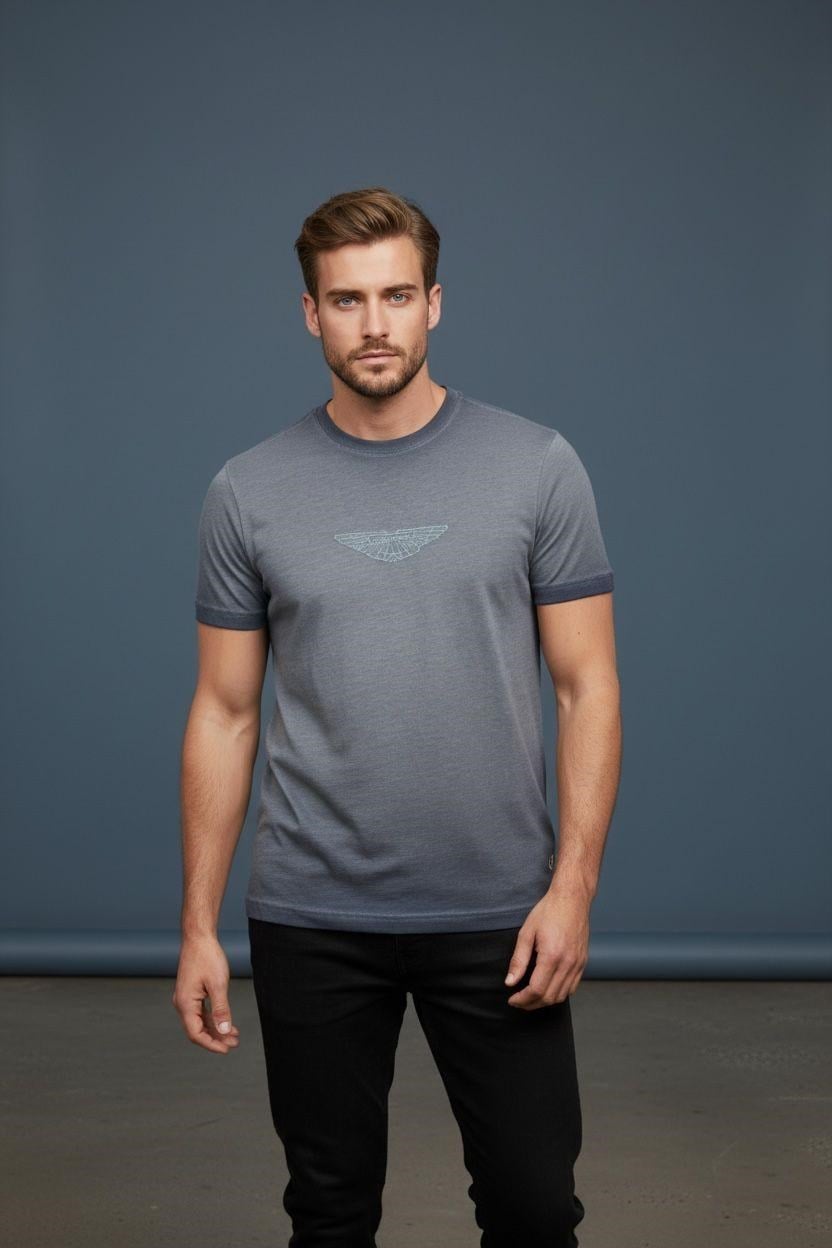 Erkek Baskılı Süprem Kumaş Basic Tişört Slim Fit Pamuklu Erkek T-Shirt İndigo-180