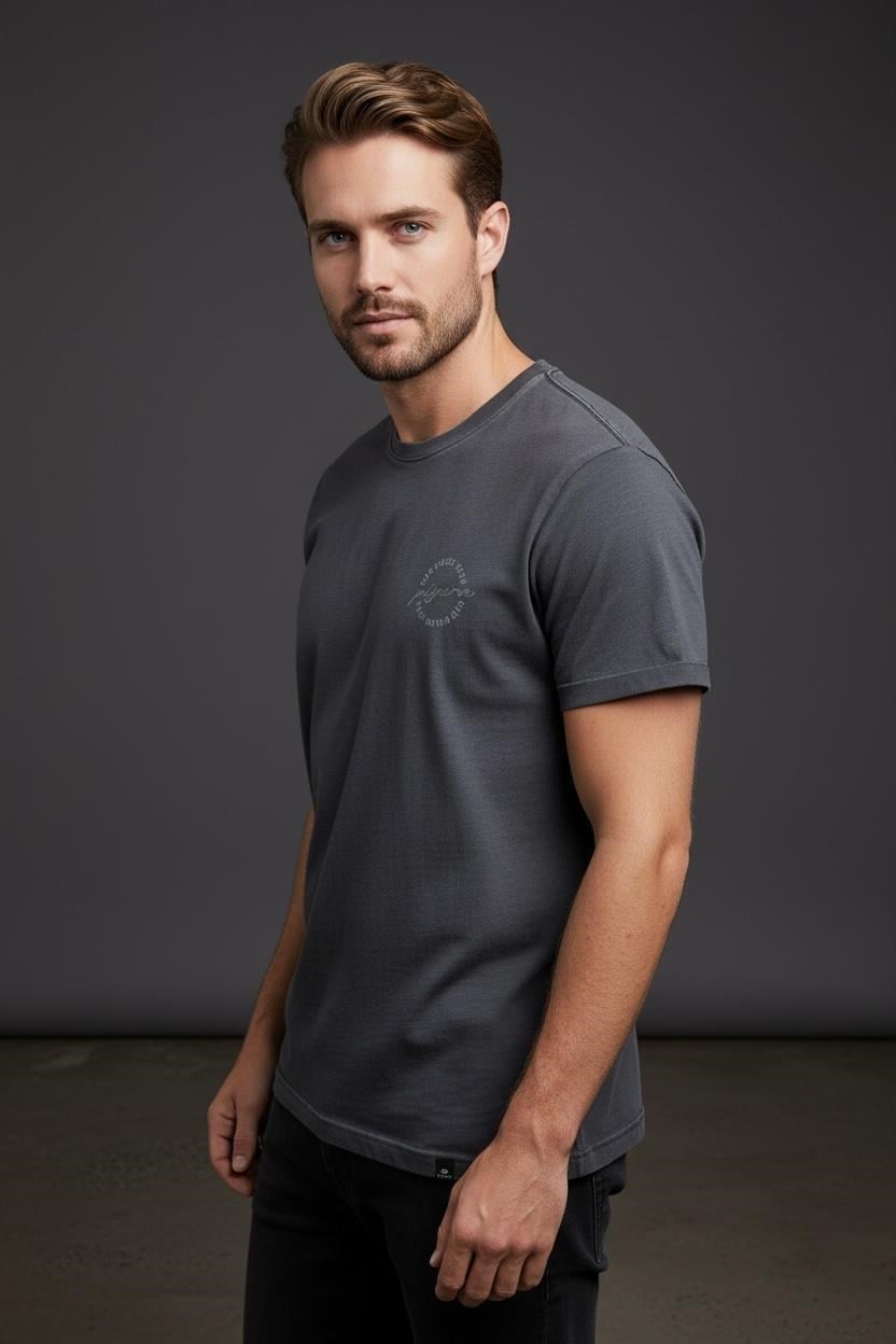 Erkek Basic Tişört Slim Fit Bisiklet Yaka Pamuklu Rahat Günlük T-Shirt Koyu Lacivert-179