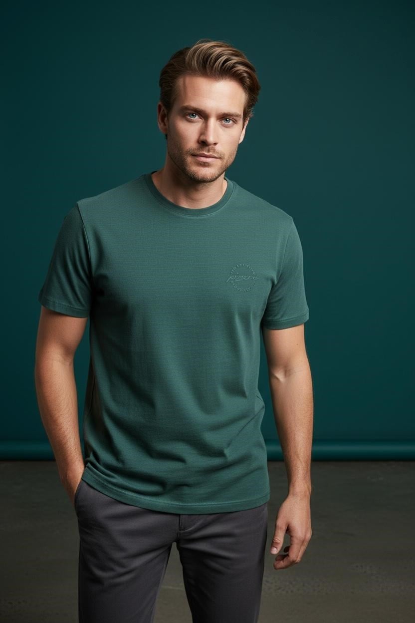 Erkek Basic Tişört Slim Fit Bisiklet Yaka Pamuklu Rahat Günlük T-Shirt Zümrüt yeşili -179