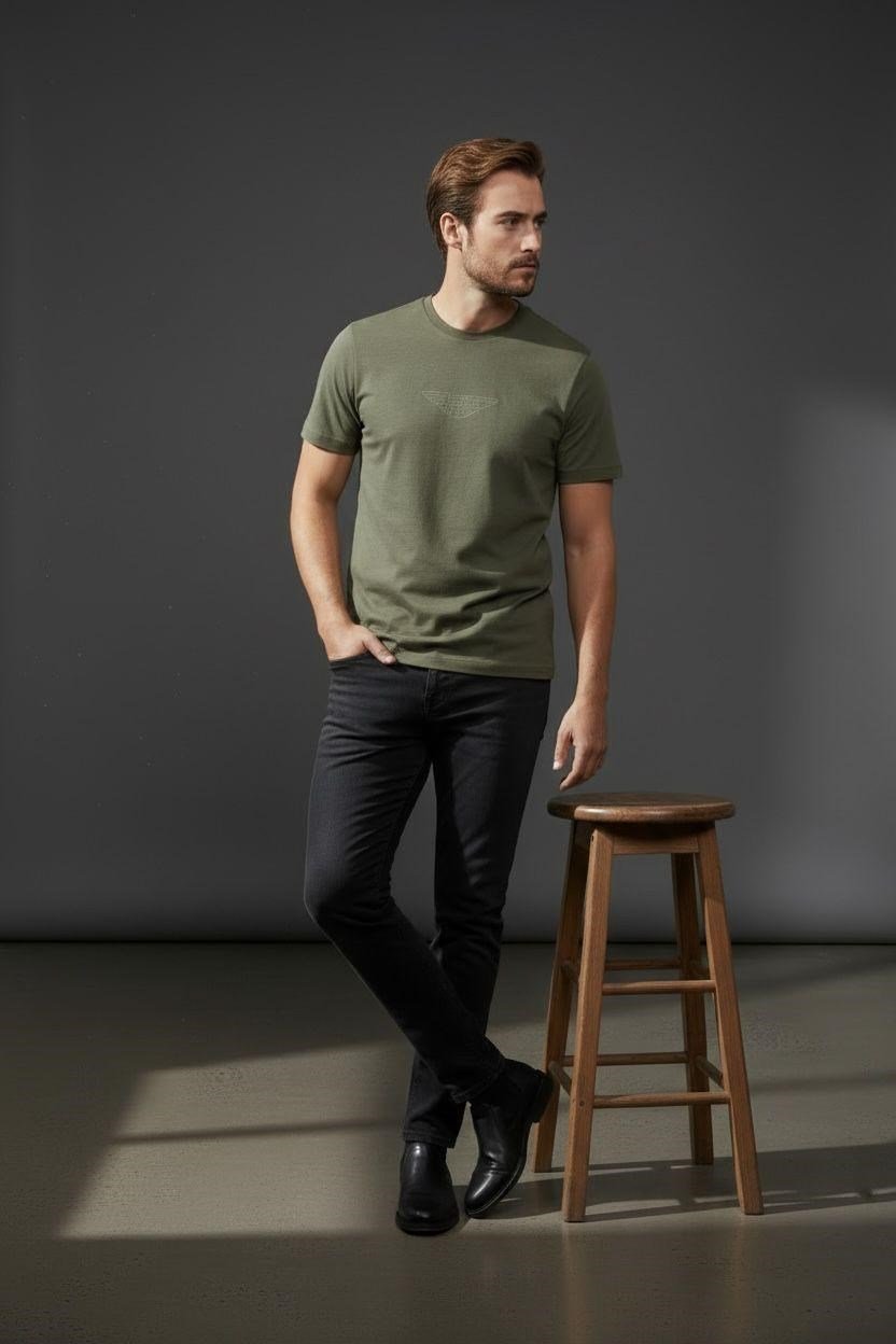 Erkek Baskılı Süprem Kumaş Basic Tişört Slim Fit Pamuklu Erkek T-Shirt Koyu Haki-180